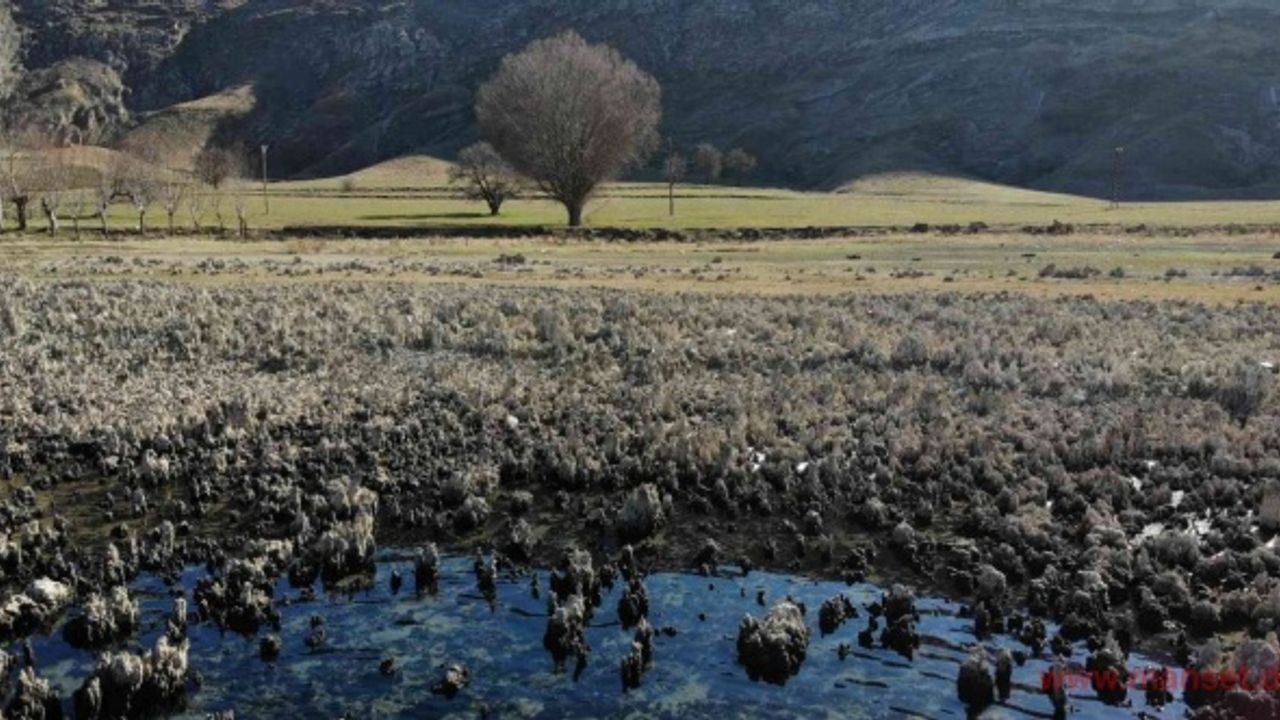Van Gölü’nde sular çekildi, su altı peribacaları ortaya çıktı