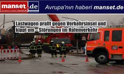 Kamyon trafik adasına çarptı, devrildi: Liman trafiğinde saatler süren aksama
