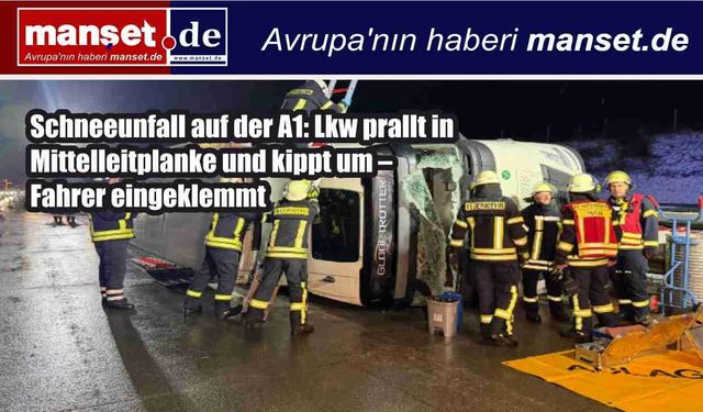 A1’de Kar Kazası: Tır Orta Refüje Çarpıp Yan Yattı, Sürücü Araçta Sıkıştı
