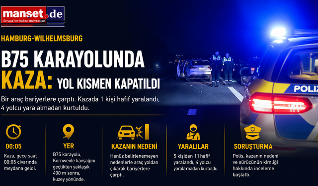 B75 Karayolunda Gece Kazası: Araç Bariyerlere Çarptı, Yol Kısmen Trafiğe Kapatıldı