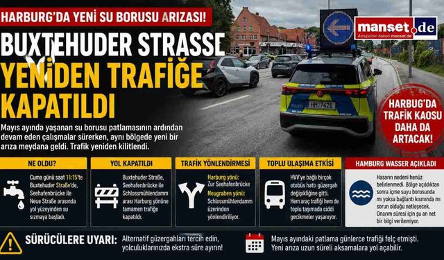 Harburg'da Yeni Su Borusu Arızası: Buxtehuder Straße Yeniden Trafiğe Kapatıldı