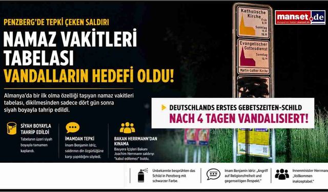 Almanya’da İlk Olan Namaz Vakitleri Tabelasına Vandallık: Dört Gün Sonra Siyah Boyayla Tahrip Edildi