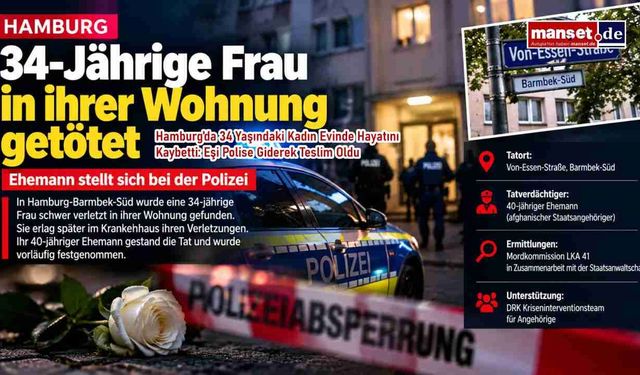 Hamburg’da 34 Yaşındaki Kadın Evinde Hayatını Kaybetti: Eşi Polise Giderek Teslim Oldu