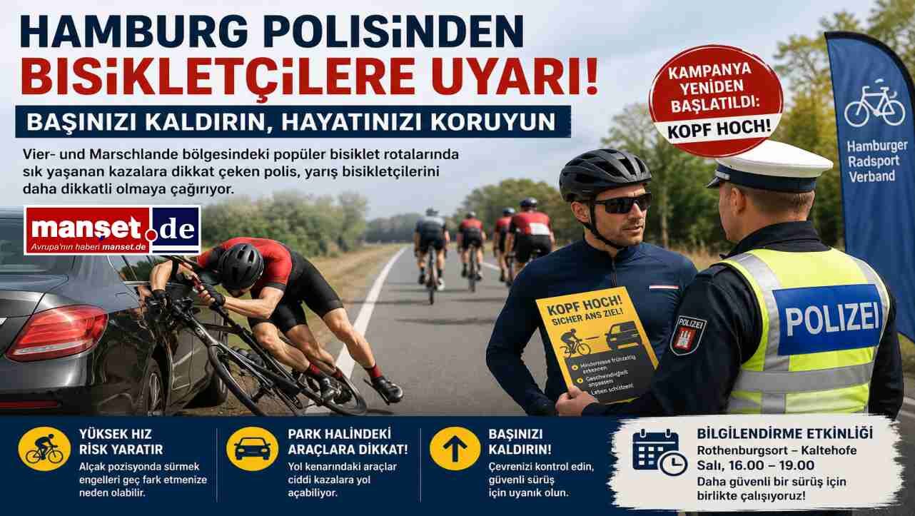 Hamburg Polisinden Yarış Bisikletçilerine Uyarı: "Başınızı Kaldırın, Hayatınızı Koruyun"