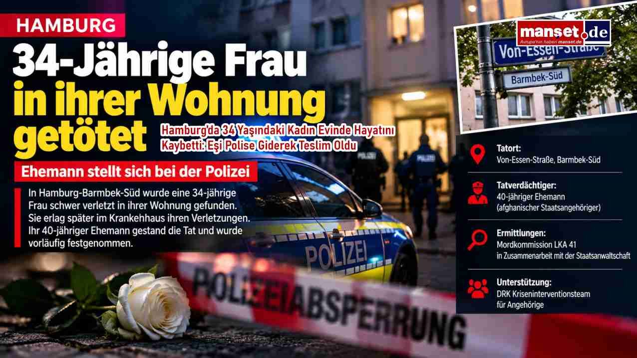 Hamburg’da 34 Yaşındaki Kadın Evinde Hayatını Kaybetti: Eşi Polise Giderek Teslim Oldu
